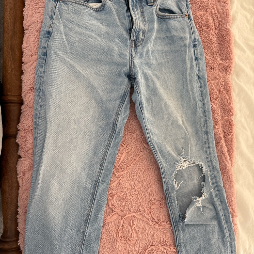 American Eagle Light Blue Ripped Straight Leg Jeans